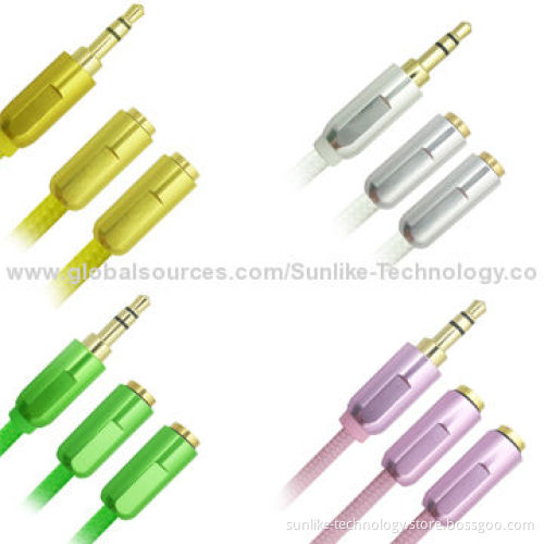 Splitter Earphone Cables with 3.5mm Jack, Various Colors Available